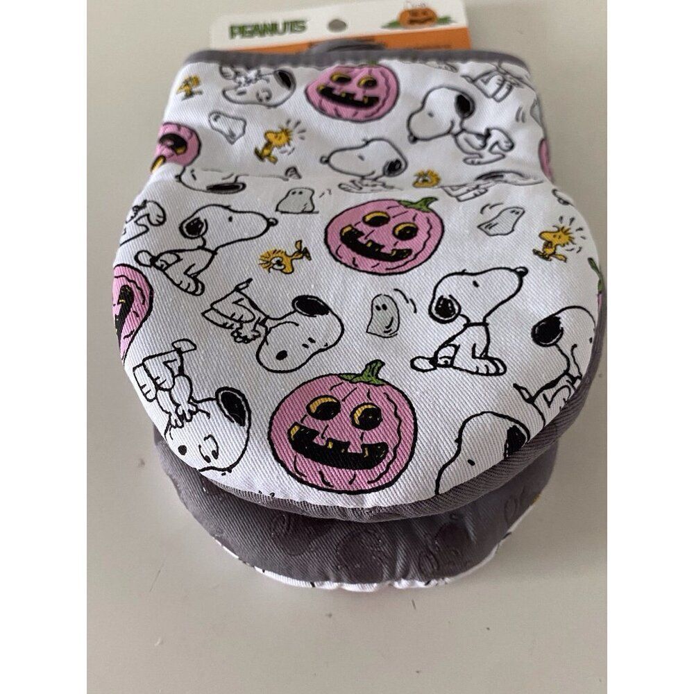 2 Pk Peanuts Halloween Snoopy Woodstock Pink Pumpkin Ghost Mini Oven‎ Mitts NEW - Picture 8 of 12